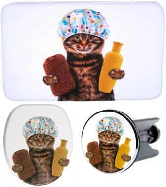 3-teiliges Badezimmer Set Shower Cat